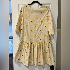 *OTTOD’AME* CREAM DROP WAIST DRESS WITH ALL OVER CROSS STITCH FLOWERS- SIZE 2